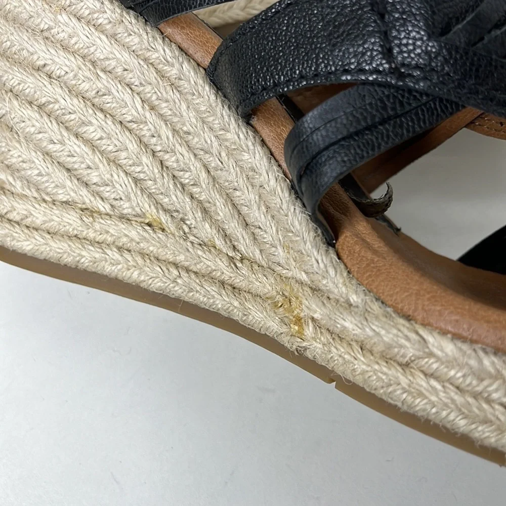 Lucky Brand Espadrille Wedge Black‎ Woven Leather Taleen Sandal Women’s 8M/38